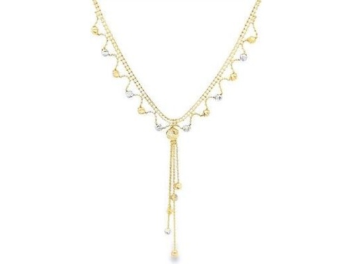 18K Yellow Gold Necklace with Graduated Droplet Charms and Cascading Tassel Accent